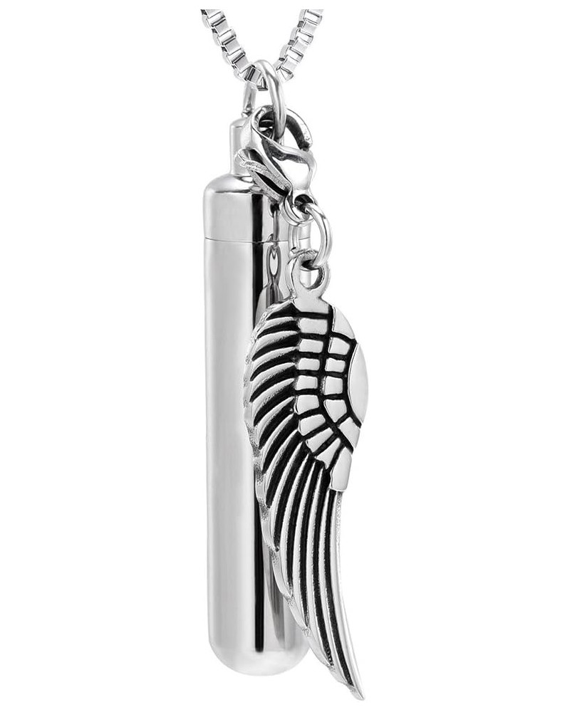 Tube Cylinder Cremation Necklace for Ashes Stainless Steel Pendant Locket Keepsake Memorial Urn Jewelry for Men Women Wing $1...