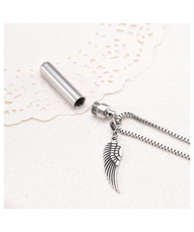 Tube Cylinder Cremation Necklace for Ashes Stainless Steel Pendant Locket Keepsake Memorial Urn Jewelry for Men Women Wing $1...