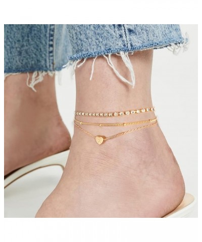 Initial Ankle Bracelets for Women, 14K Gold Plated Anklets for Women Waterproof Dainty Layered Heart Letter Initial Anklets T...