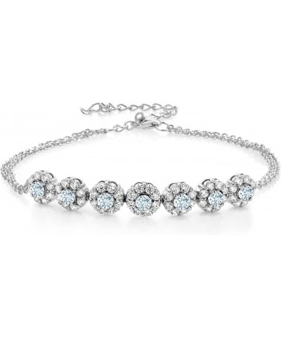 925 Sterling Silver Sky Blue Aquamarine Tennis Bracelet For Women (2.03 Cttw, Gemstone March Birthstone, 7 Inch with 2 Inch E...