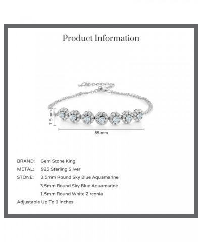 925 Sterling Silver Sky Blue Aquamarine Tennis Bracelet For Women (2.03 Cttw, Gemstone March Birthstone, 7 Inch with 2 Inch E...