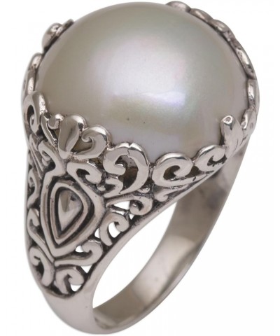 Artisan Handmade Mabe Cultured Freshwater Pearl Domed Ring .925 Sterling Silver from Bali White Cocktail Indonesia Gemstone B...