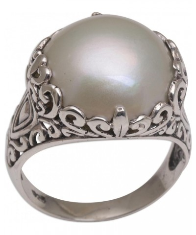 Artisan Handmade Mabe Cultured Freshwater Pearl Domed Ring .925 Sterling Silver from Bali White Cocktail Indonesia Gemstone B...