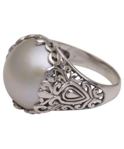 Artisan Handmade Mabe Cultured Freshwater Pearl Domed Ring .925 Sterling Silver from Bali White Cocktail Indonesia Gemstone B...