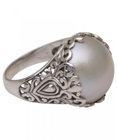 Artisan Handmade Mabe Cultured Freshwater Pearl Domed Ring .925 Sterling Silver from Bali White Cocktail Indonesia Gemstone B...