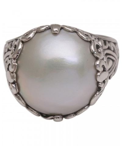 Artisan Handmade Mabe Cultured Freshwater Pearl Domed Ring .925 Sterling Silver from Bali White Cocktail Indonesia Gemstone B...