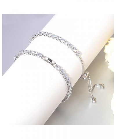 Adjustable Tennis Bracelets for Women Teen Girls Rainbow Cubic Zirconia Bracelet 14K White Gold Plated Hypoallergenic Slider ...