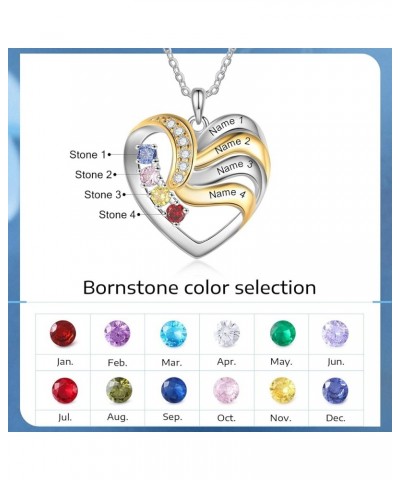 Personalized Birthstone Necklace with 2-5 Names Custom Heart Pendant Mother's Day Jewelry Gifts for Women Mom Wife Grandma 4 ...