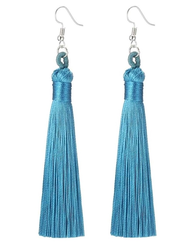 Charms Boho Silk Thread Long Tassel Dangle Drop Fringe Earrings Fabric Vintage Eardrop Turquoise $9.82 Earrings