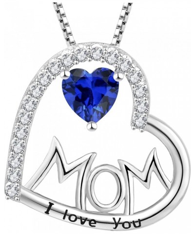 Heart Necklace Sterling Silver I Love You Mom Pendant Birthstones Jewelry Mother's Day Gifts for Women 9-sapphire-Sept $29.25...