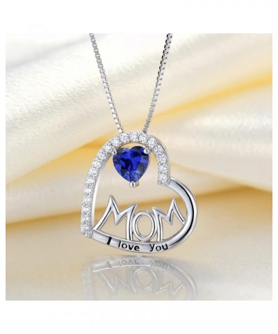 Heart Necklace Sterling Silver I Love You Mom Pendant Birthstones Jewelry Mother's Day Gifts for Women 9-sapphire-Sept $29.25...