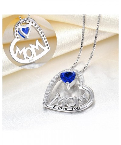 Heart Necklace Sterling Silver I Love You Mom Pendant Birthstones Jewelry Mother's Day Gifts for Women 9-sapphire-Sept $29.25...