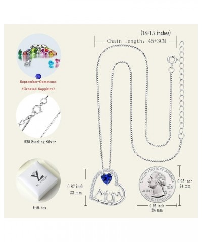 Heart Necklace Sterling Silver I Love You Mom Pendant Birthstones Jewelry Mother's Day Gifts for Women 9-sapphire-Sept $29.25...