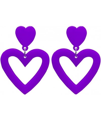 Double Heart Earrings Dangling Love Heart Drop Earrings For Women Hot Pink Earrings Pearl Heart Earrings purple $6.59 Earrings