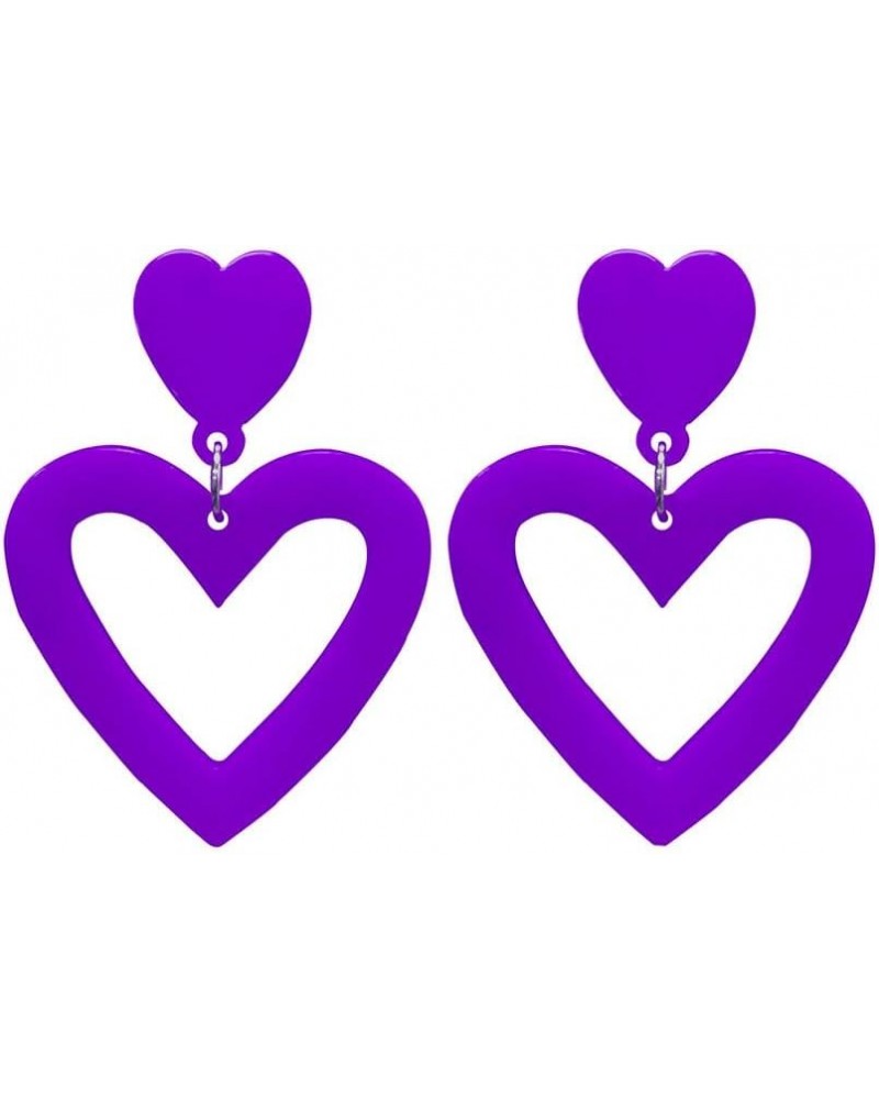 Double Heart Earrings Dangling Love Heart Drop Earrings For Women Hot Pink Earrings Pearl Heart Earrings purple $6.59 Earrings