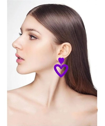 Double Heart Earrings Dangling Love Heart Drop Earrings For Women Hot Pink Earrings Pearl Heart Earrings purple $6.59 Earrings