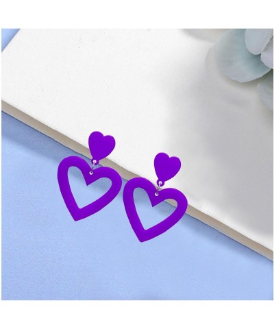 Double Heart Earrings Dangling Love Heart Drop Earrings For Women Hot Pink Earrings Pearl Heart Earrings purple $6.59 Earrings