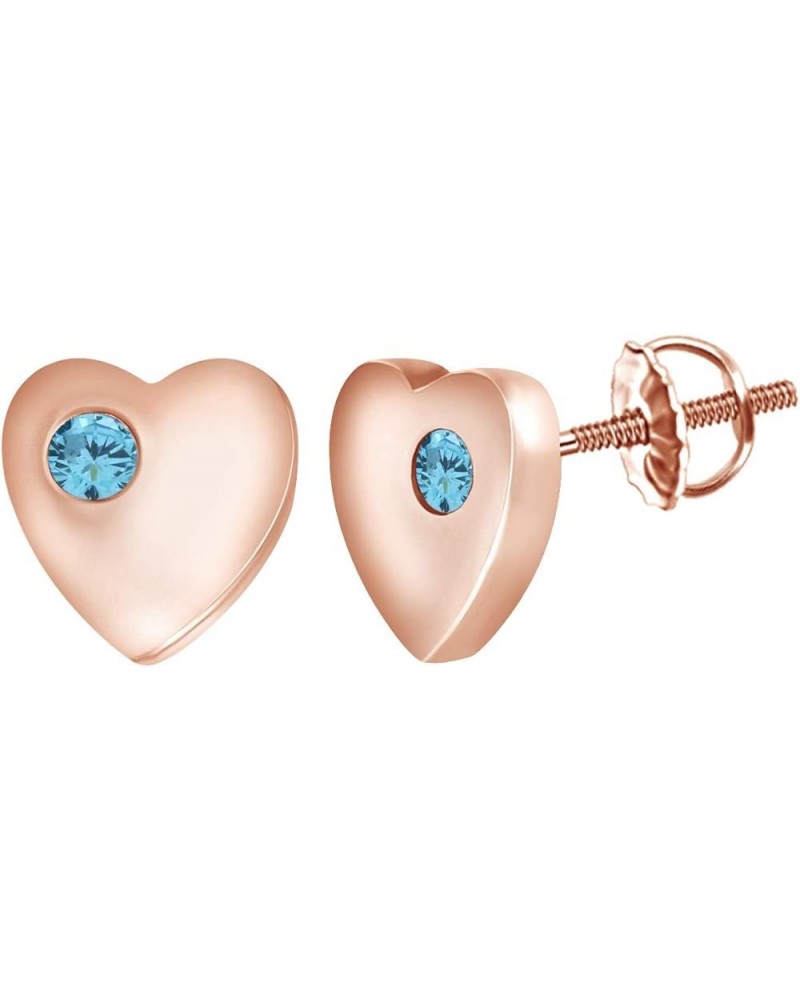 14K Gold Over Sterling Silver Heart Shape Screw Back Stud Earrings Simulated Aquamarine rose-gold-plated-silver $29.57 Earrings