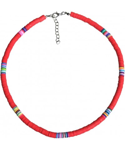 Surfer Choker Boho Jewelry Lightweight Colorful African Vinyl Disc Beads Necklace for Women Girls red $6.47 Necklaces