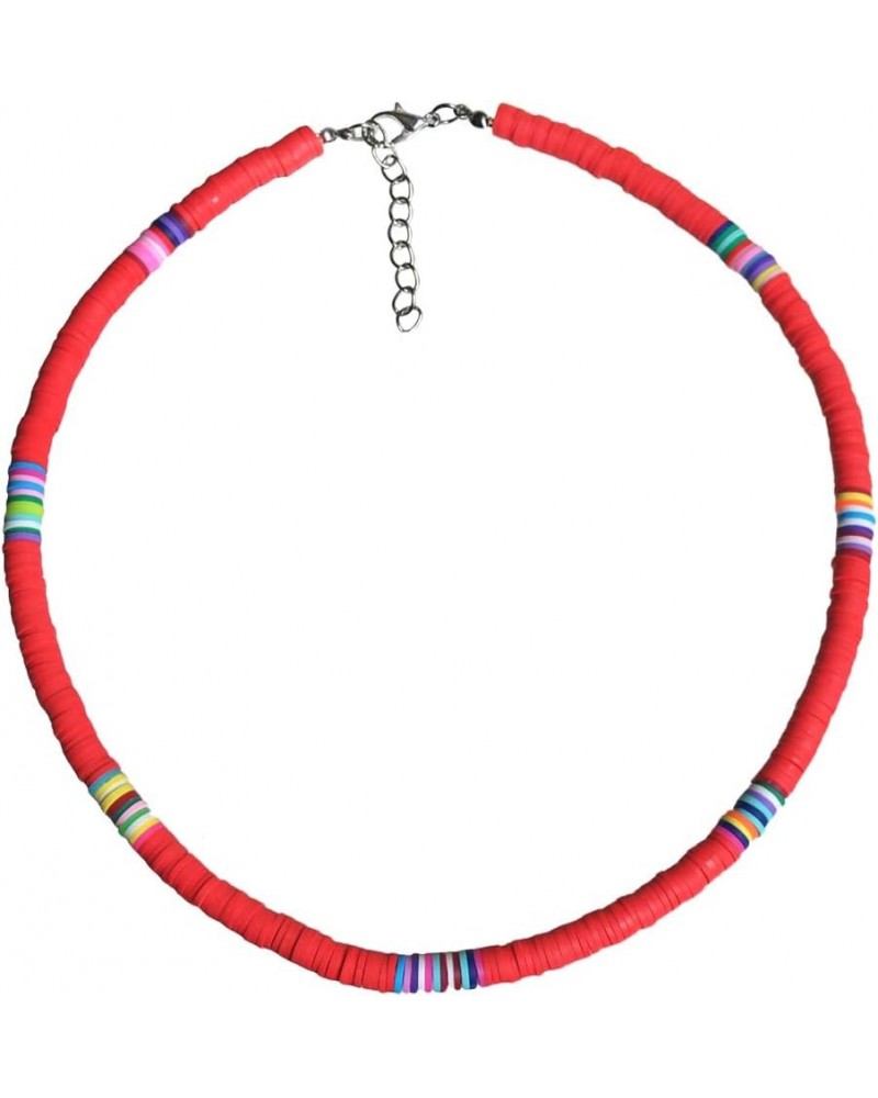 Surfer Choker Boho Jewelry Lightweight Colorful African Vinyl Disc Beads Necklace for Women Girls red $6.47 Necklaces