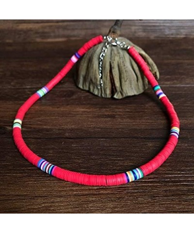 Surfer Choker Boho Jewelry Lightweight Colorful African Vinyl Disc Beads Necklace for Women Girls red $6.47 Necklaces