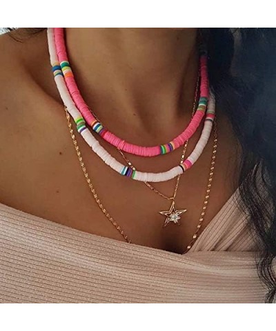 Surfer Choker Boho Jewelry Lightweight Colorful African Vinyl Disc Beads Necklace for Women Girls red $6.47 Necklaces