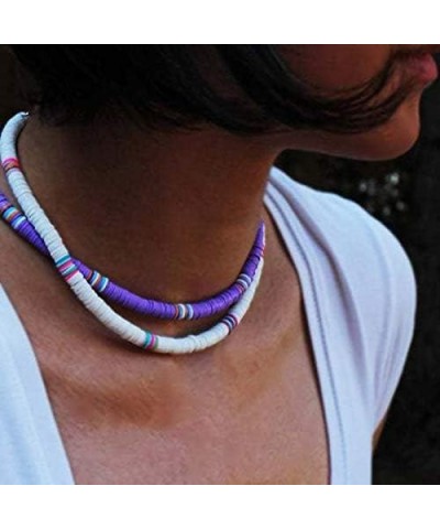 Surfer Choker Boho Jewelry Lightweight Colorful African Vinyl Disc Beads Necklace for Women Girls red $6.47 Necklaces