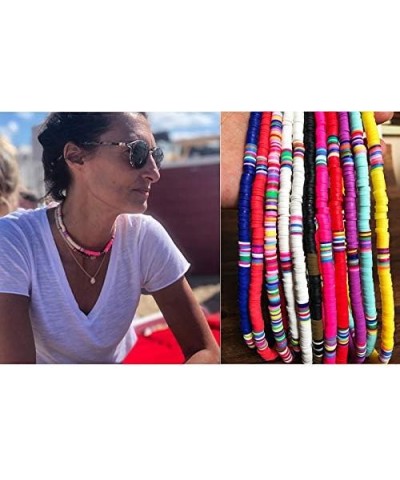 Surfer Choker Boho Jewelry Lightweight Colorful African Vinyl Disc Beads Necklace for Women Girls red $6.47 Necklaces