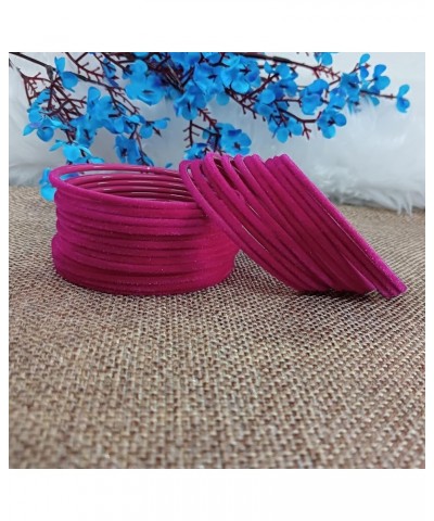 Indian Bangles for Women Indian Bangles Set Bollywood Plain Metal Velvet Bangle Bracelets Costume Jewelry for Women Ruby Pink...