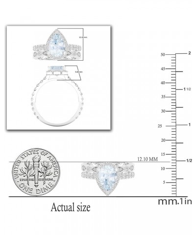 9X6 MM Pear Shaped Gemstone and 0.78 Carat (ctw) Round White Diamond Halo Alternating Marquise and Circle Wedding Ring Set fo...