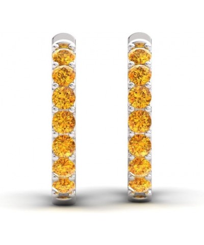 Natural and Certified Gemstone Huggies Earrings in 14K White Gold | 0.30 Carat Earrings for Women Sterling Silver Citrine $19...