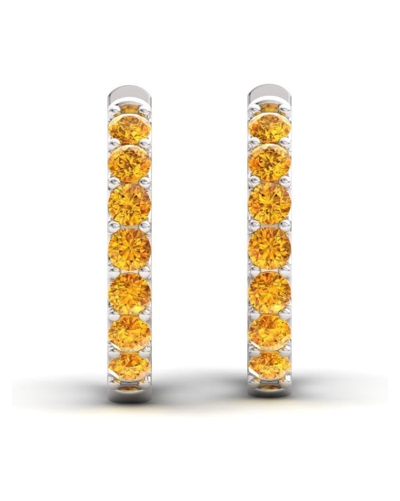 Natural and Certified Gemstone Huggies Earrings in 14K White Gold | 0.30 Carat Earrings for Women Sterling Silver Citrine $19...