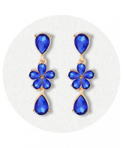 Trendy Rhinestone Earrings Fancy Crystal Drop Dangle Earrings Wedding Earrings for Women Girls Royal Blue Flower $8.09 Earrings