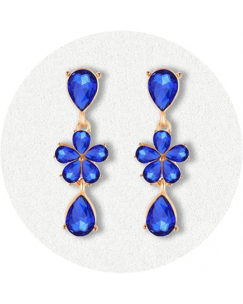 Trendy Rhinestone Earrings Fancy Crystal Drop Dangle Earrings Wedding Earrings for Women Girls Royal Blue Flower $8.09 Earrings