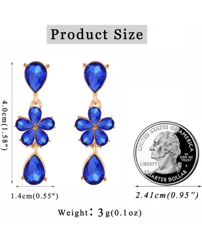 Trendy Rhinestone Earrings Fancy Crystal Drop Dangle Earrings Wedding Earrings for Women Girls Royal Blue Flower $8.09 Earrings