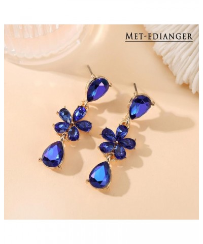 Trendy Rhinestone Earrings Fancy Crystal Drop Dangle Earrings Wedding Earrings for Women Girls Royal Blue Flower $8.09 Earrings