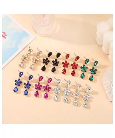 Trendy Rhinestone Earrings Fancy Crystal Drop Dangle Earrings Wedding Earrings for Women Girls Royal Blue Flower $8.09 Earrings