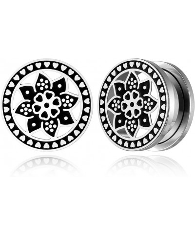 2PCS Floral Gauges for Ears, Hypoallergenic 316 Stainless Steel Plugs Tunels Gauuges for Stretched Ear 8mm-25mm (0G-1") Body ...