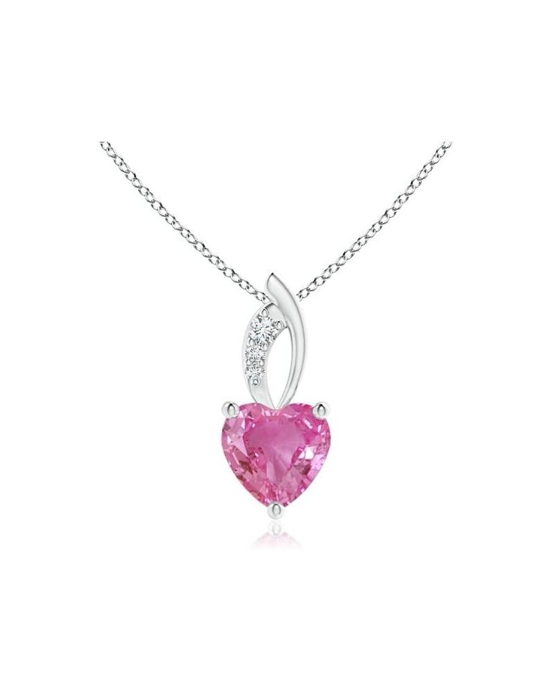 Natural Pink Sapphire Solitaire Heart Pendant Necklace for Women, Girls in 14K Solid Gold/Platinum | September Birthstone | J...