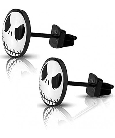 316L Surgical Stainless Steel Jack Skellington Round Circle Button Stud Post Earrings(10 mm) ER67 Black $7.40 Earrings