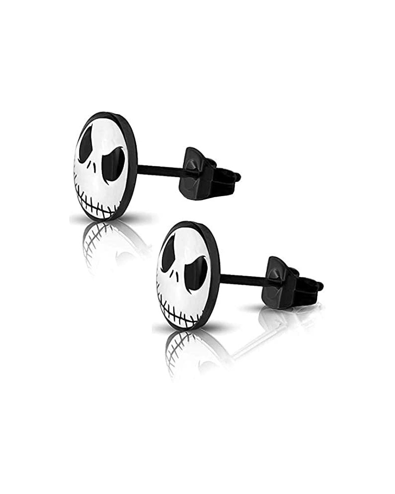 316L Surgical Stainless Steel Jack Skellington Round Circle Button Stud Post Earrings(10 mm) ER67 Black $7.40 Earrings