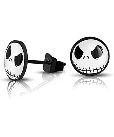 316L Surgical Stainless Steel Jack Skellington Round Circle Button Stud Post Earrings(10 mm) ER67 Black $7.40 Earrings