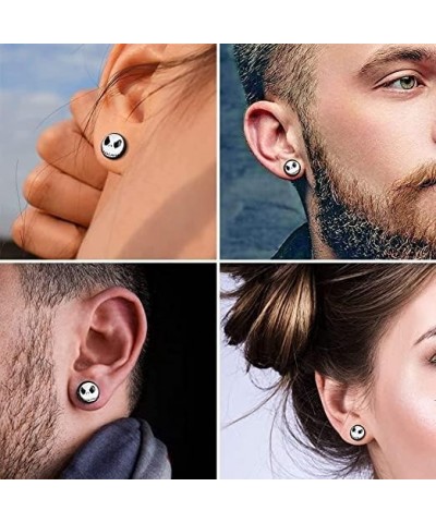 316L Surgical Stainless Steel Jack Skellington Round Circle Button Stud Post Earrings(10 mm) ER67 Black $7.40 Earrings