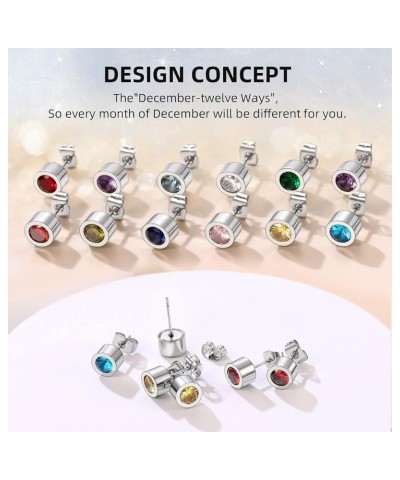 Birthstone Earrings For Women, 12 Month Stone 7 Pairs Round Clear CZ Faux Pearl/Bezel-set Stud Earings Set 5mm Interchangeabl...