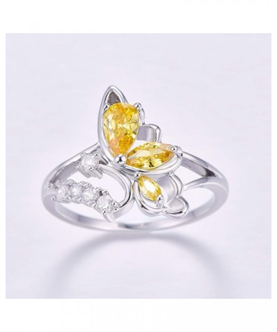 Women 925 Sterling Silver Plated Pear Cut Filled 2PCS Sapphire Quartz Dainty Butterfly Eternity Wedding Ring US7 B_Yellow $4....