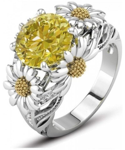 925 Sterling Silver Ring Citrine Daisy Ring Cubic Zirconia Sunflower Flower Wedding Ring Fashion Lady CZ Ring (10) 8 $13.56 B...