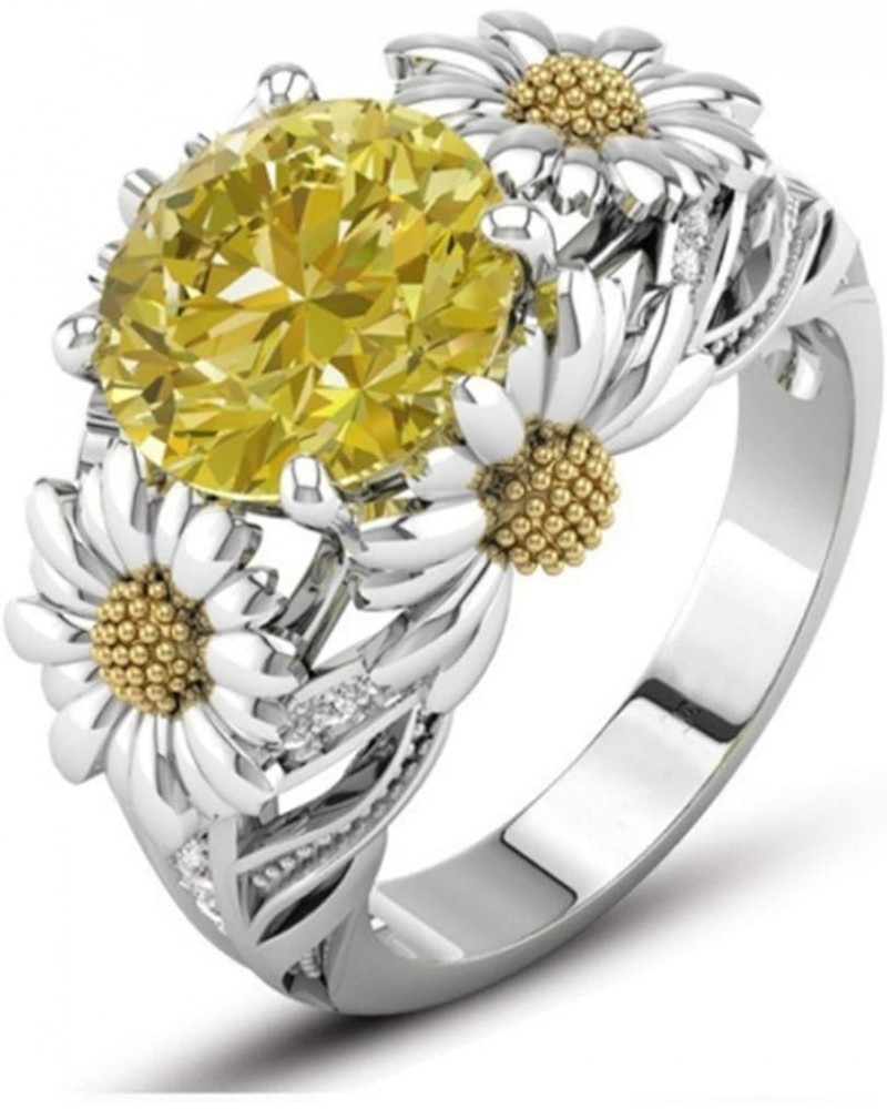 925 Sterling Silver Ring Citrine Daisy Ring Cubic Zirconia Sunflower Flower Wedding Ring Fashion Lady CZ Ring (10) 8 $13.56 B...