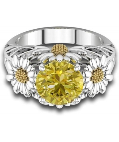 925 Sterling Silver Ring Citrine Daisy Ring Cubic Zirconia Sunflower Flower Wedding Ring Fashion Lady CZ Ring (10) 8 $13.56 B...