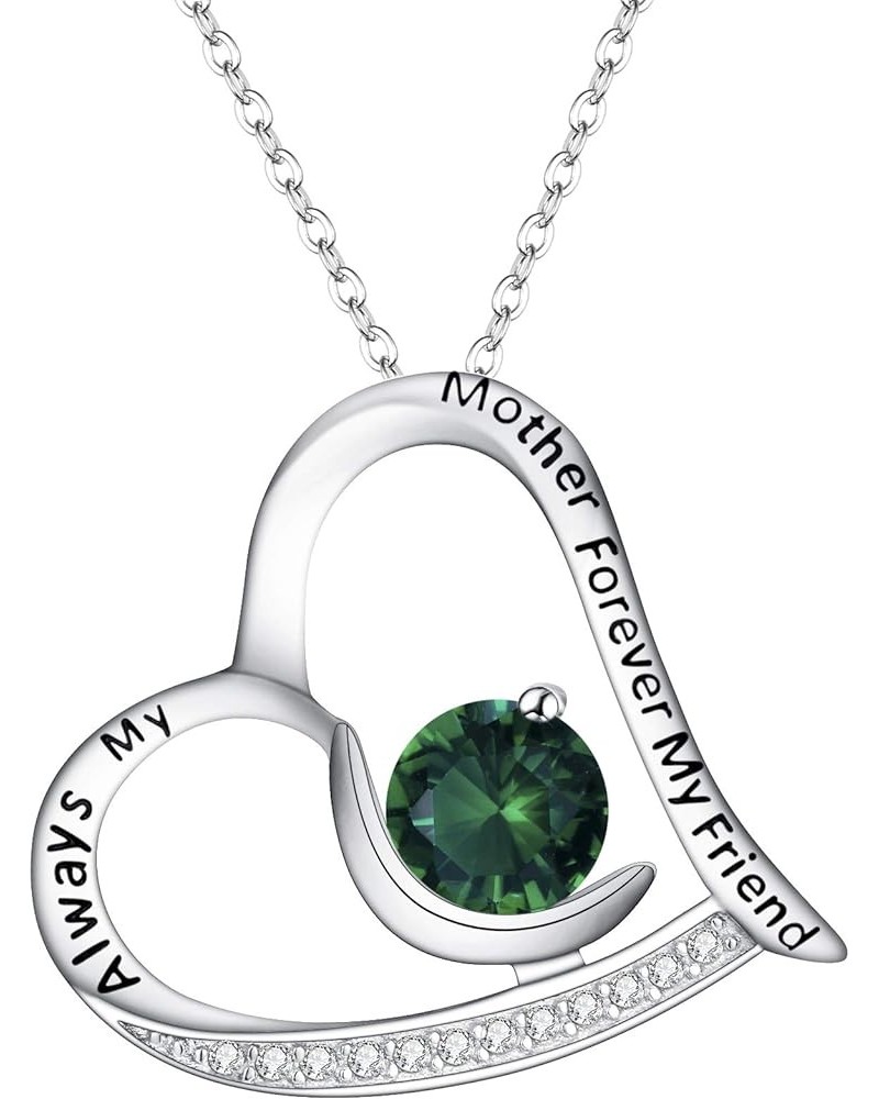 Women's Birthstone Heart Necklace 925 Sterling Silver Engraved ''Always My Mother Forever My Friend'' CZ Heart Pendant Jewelr...