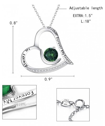 Women's Birthstone Heart Necklace 925 Sterling Silver Engraved ''Always My Mother Forever My Friend'' CZ Heart Pendant Jewelr...